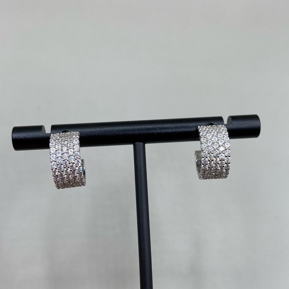 Sterling Silver Pave Huggie Hoop Earrings